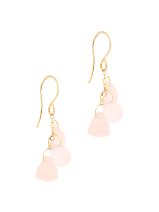 Rose quartz triple drop chain earrings photo