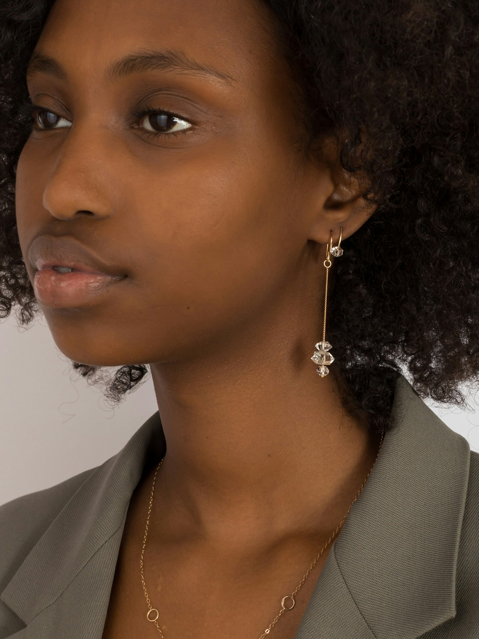 Wishbone hoops with herkimer diamonds photo 2