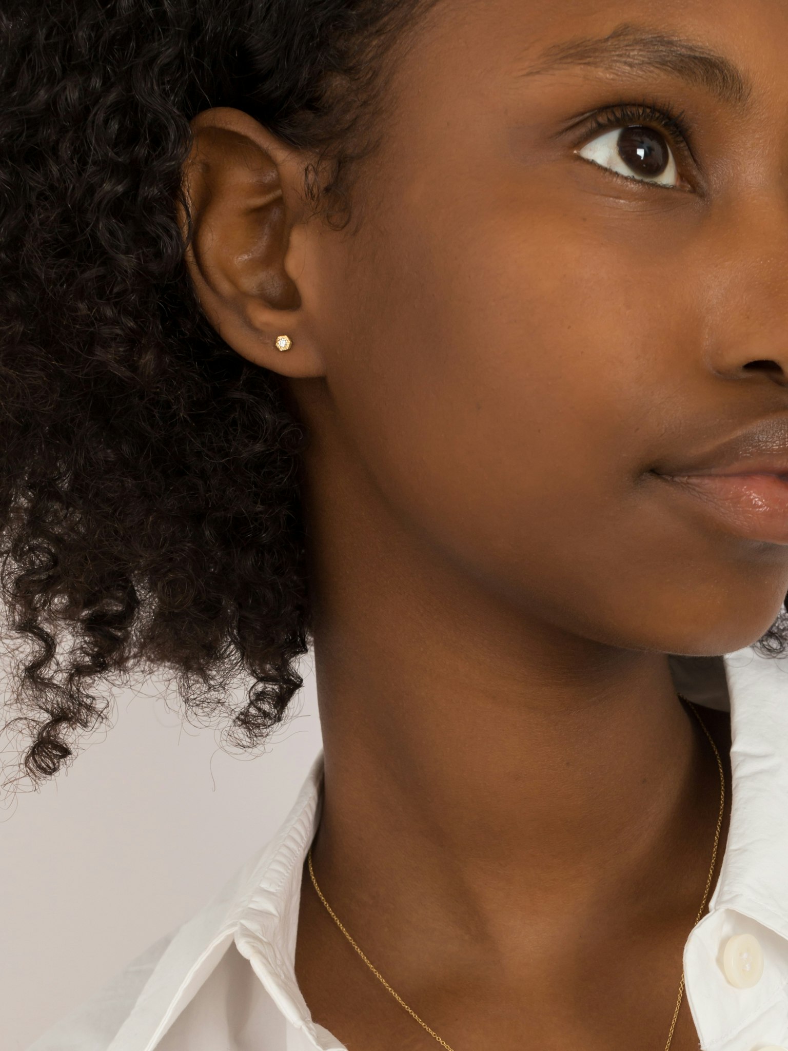 Baby white diamond hexagon studs photo 2