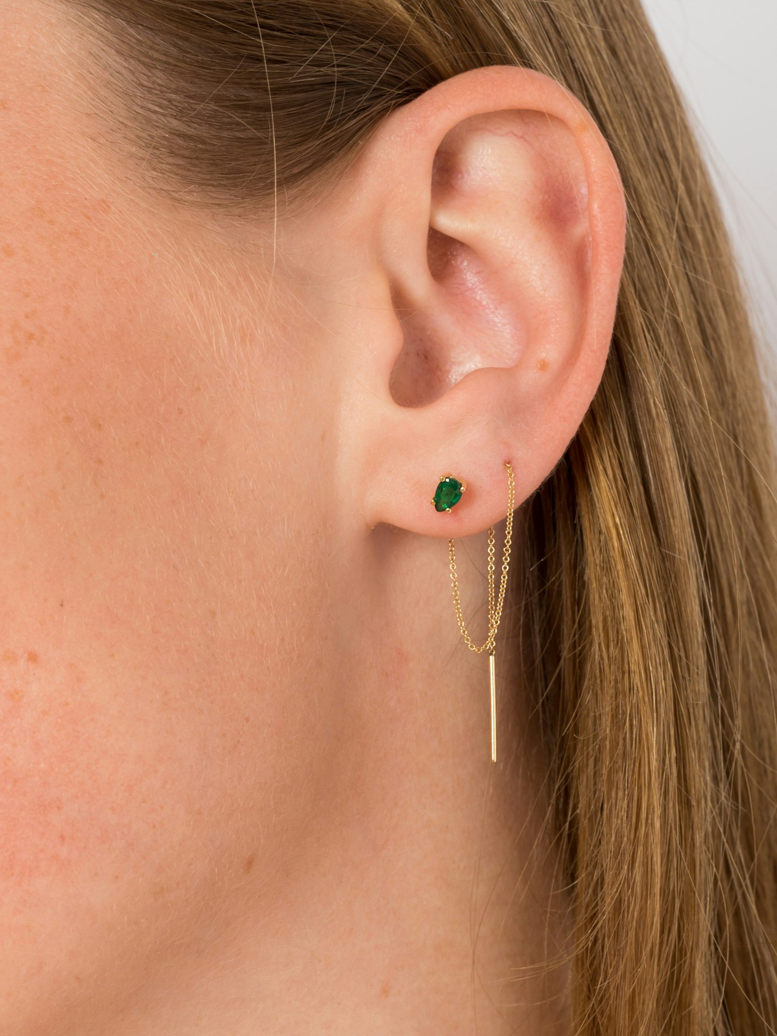 Emerald pear ear threaders photo 2