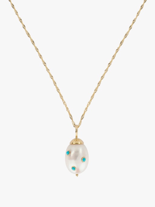 Baroque pearl and turquoise drop necklace photo