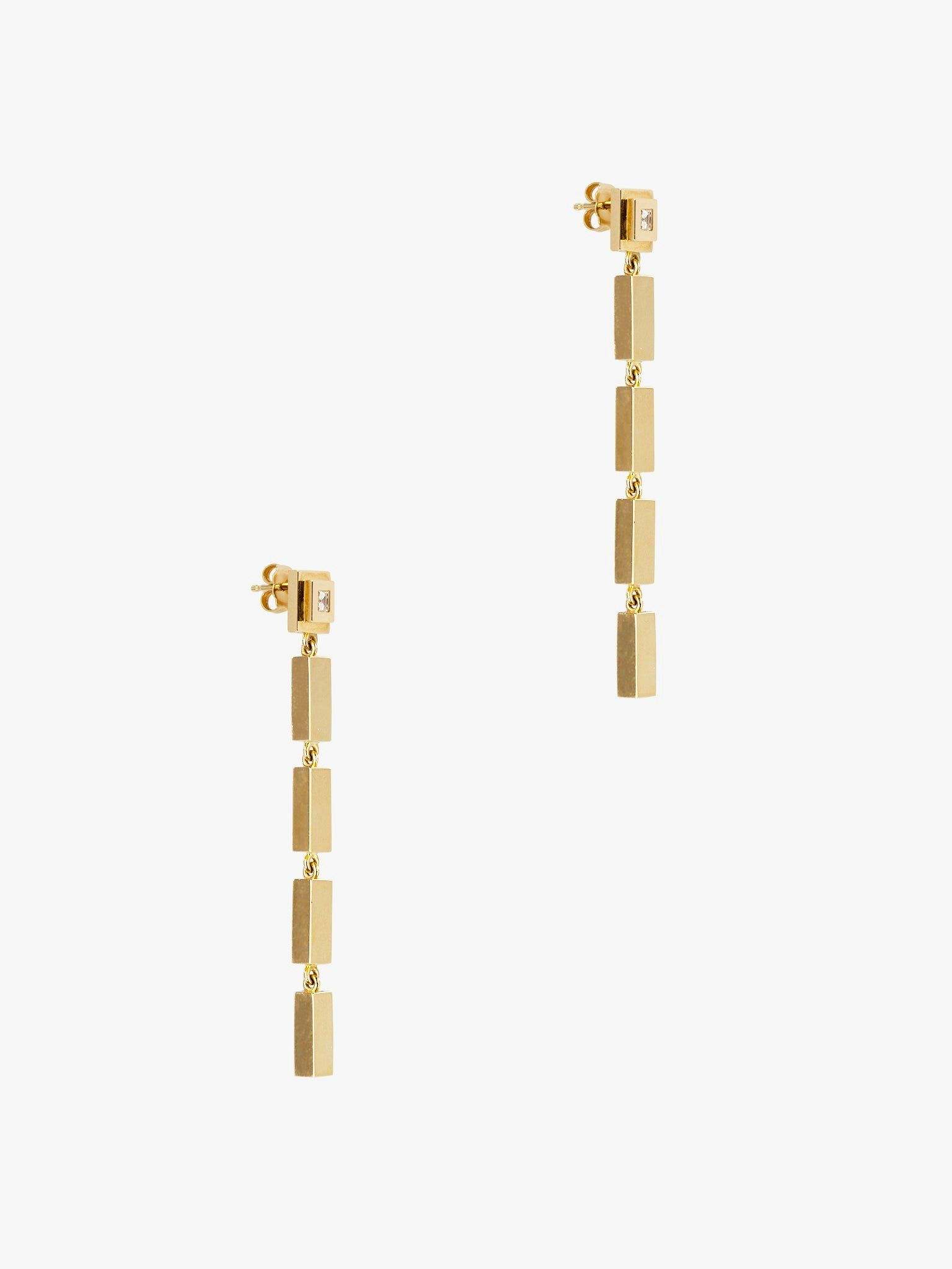 Gold bar and carre diamond staircase drop earrings photo 3