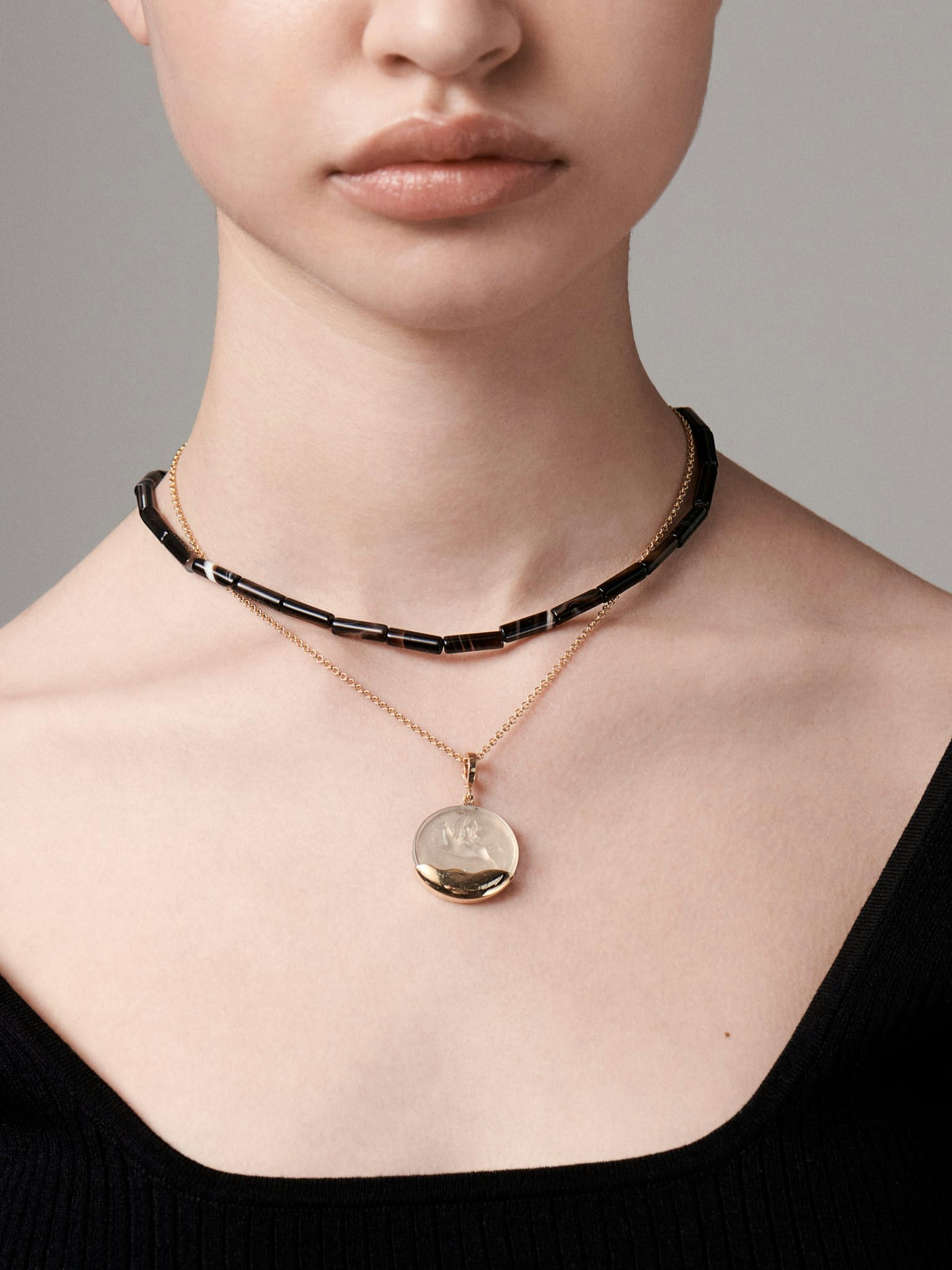Black agate bead necklace photo 4