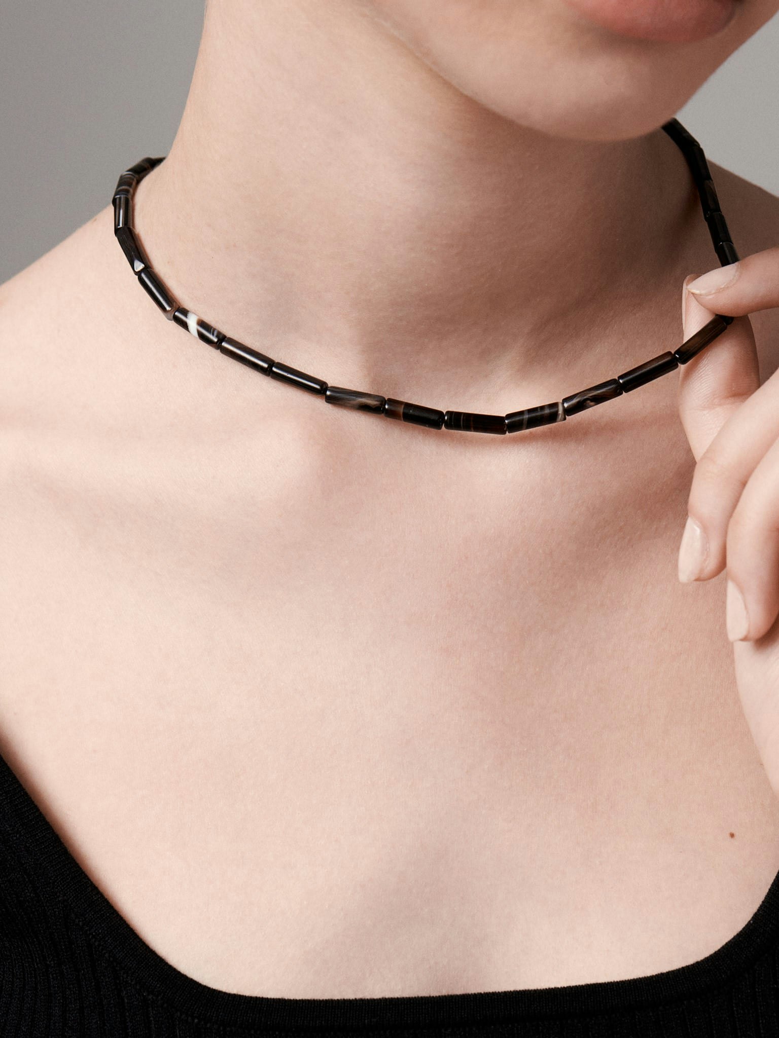 Black agate bead necklace photo 2