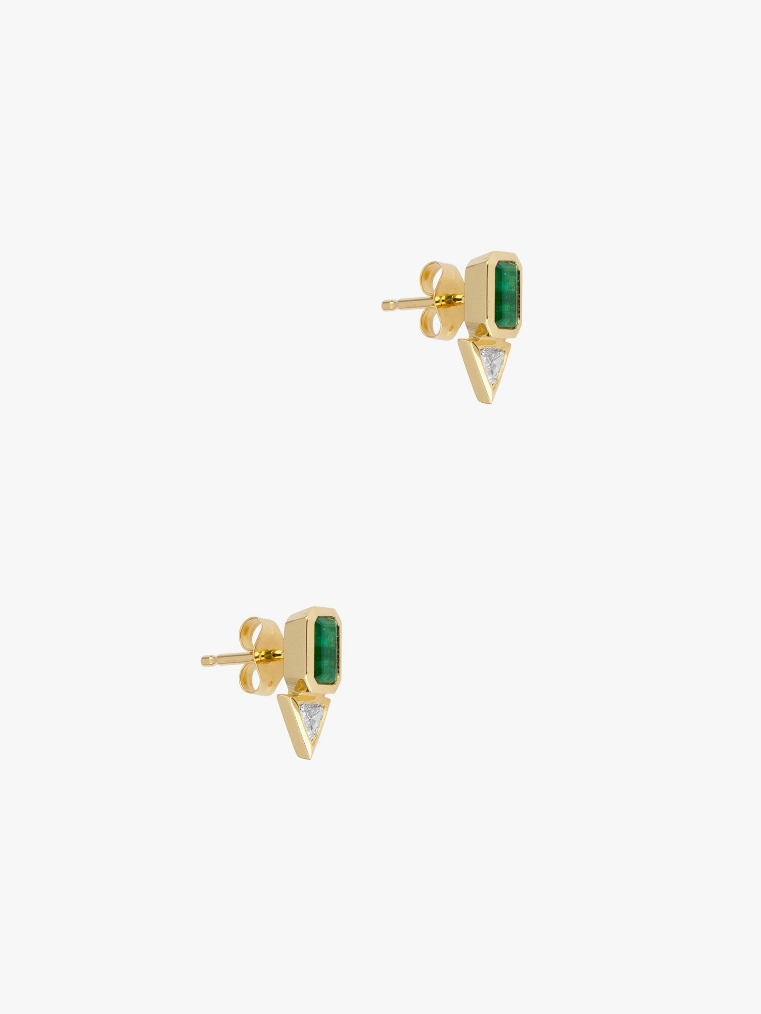 Emerald and trillion diamond studs photo 3