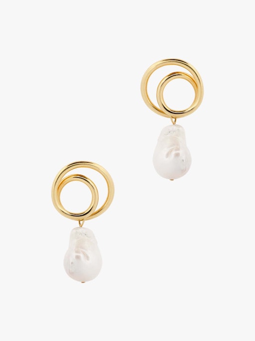 Coiling gold vermeil and baroque pearl earrings photo