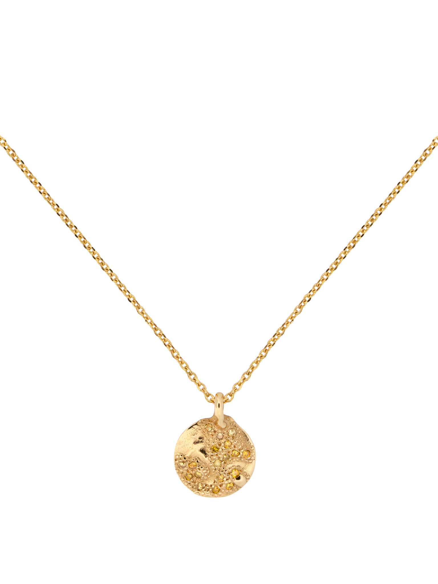 Gold medium mixed diamond texture circle pendant necklace LII photo 1