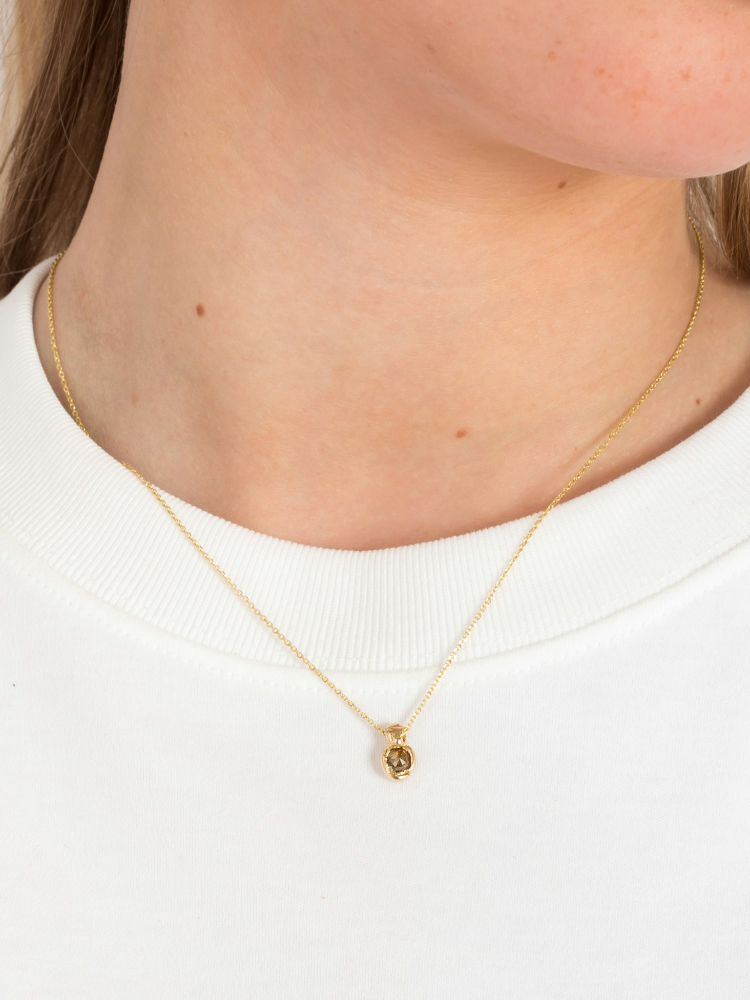 Gold & amber orange diamond nugget pendant necklace X photo 2