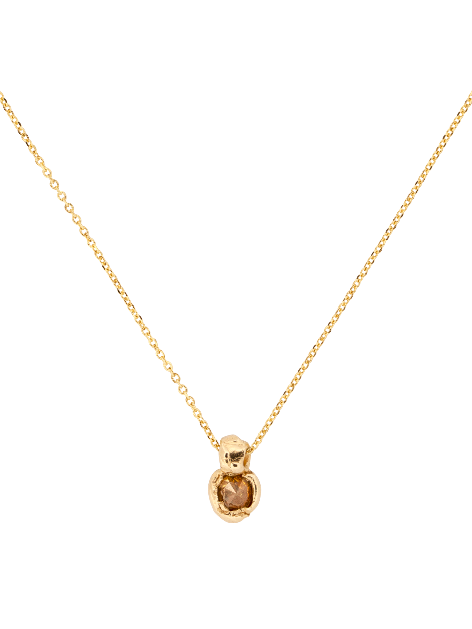 Gold & amber orange diamond nugget pendant necklace X photo 1