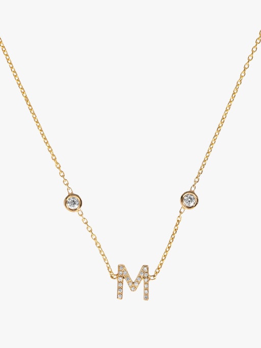 Mini pavé letter necklace with bezel diamonds photo