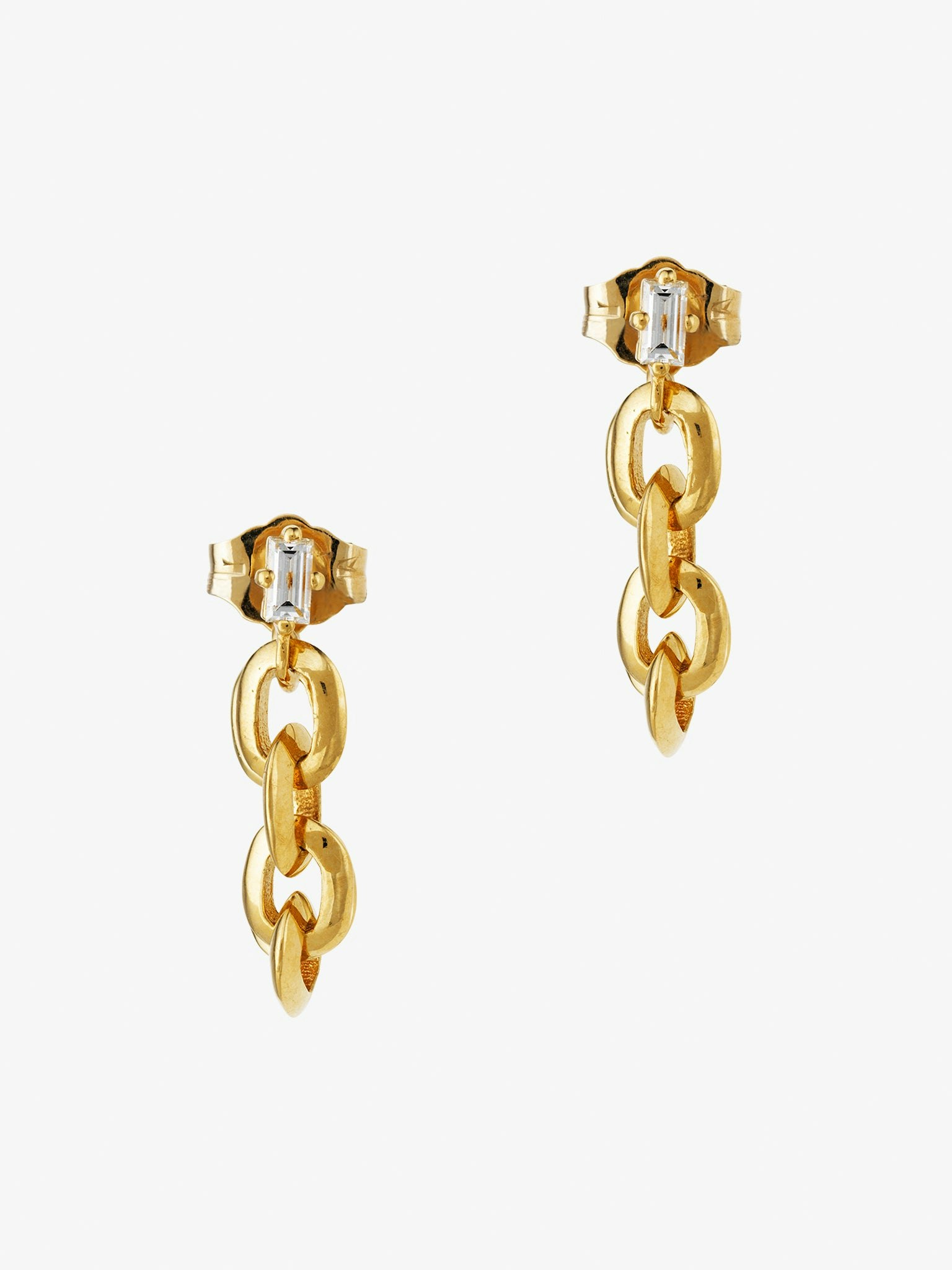 Baguette diamond knife edge oval link chain huggies photo 3