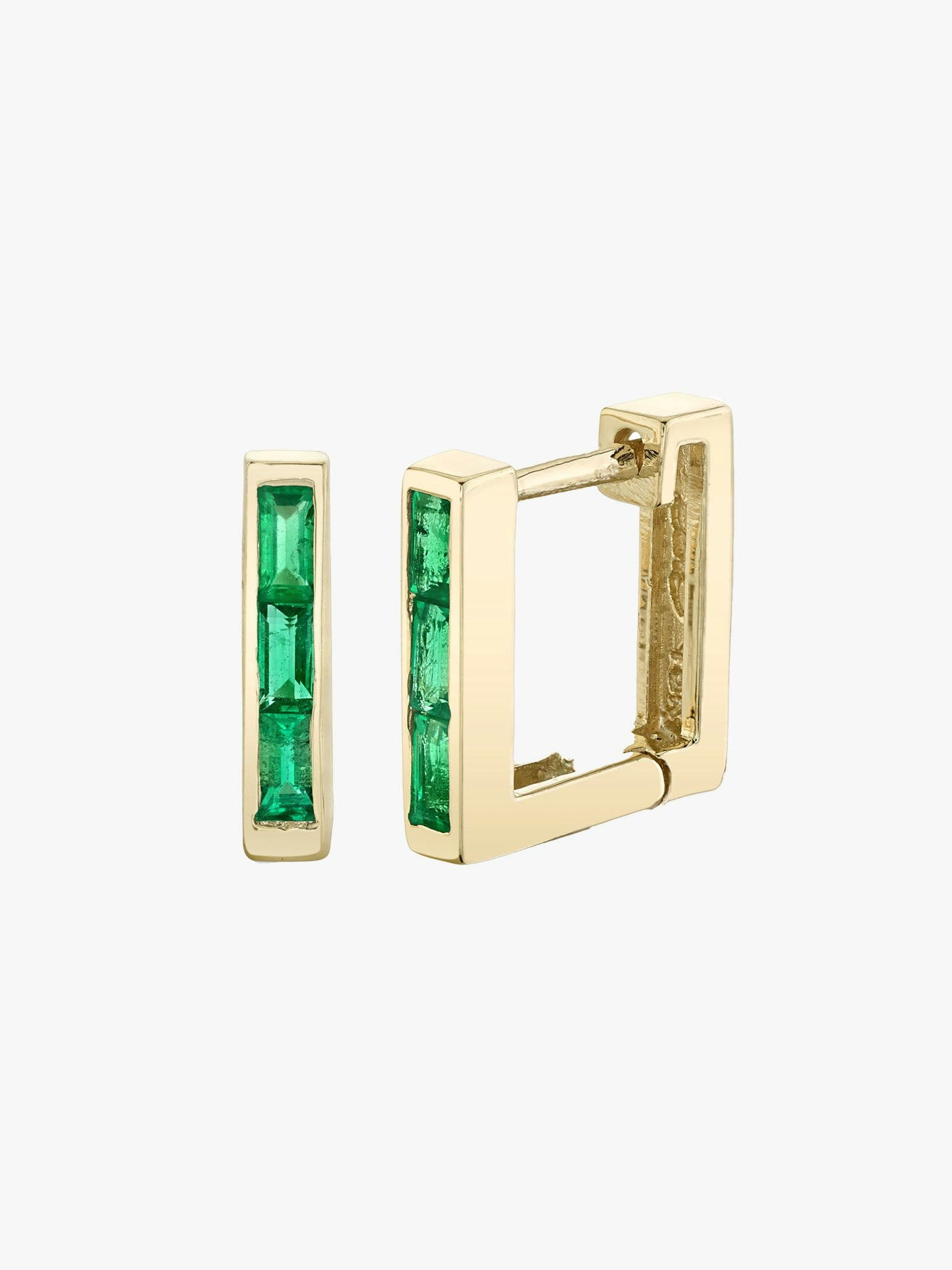 Baguette emerald square huggie photo 1