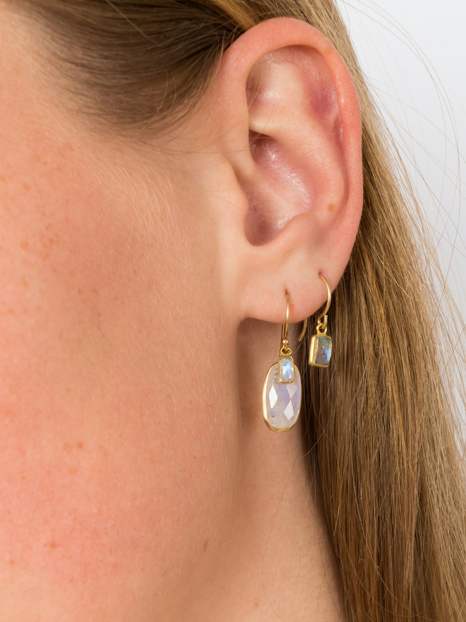 Rainbow moonstone baguette earrings photo 4