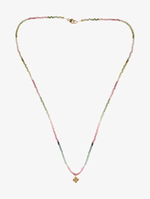 Watermelon tourmaline and diamond beaded necklace photo