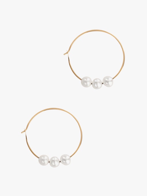 Large hoops with triple floating pearls photo