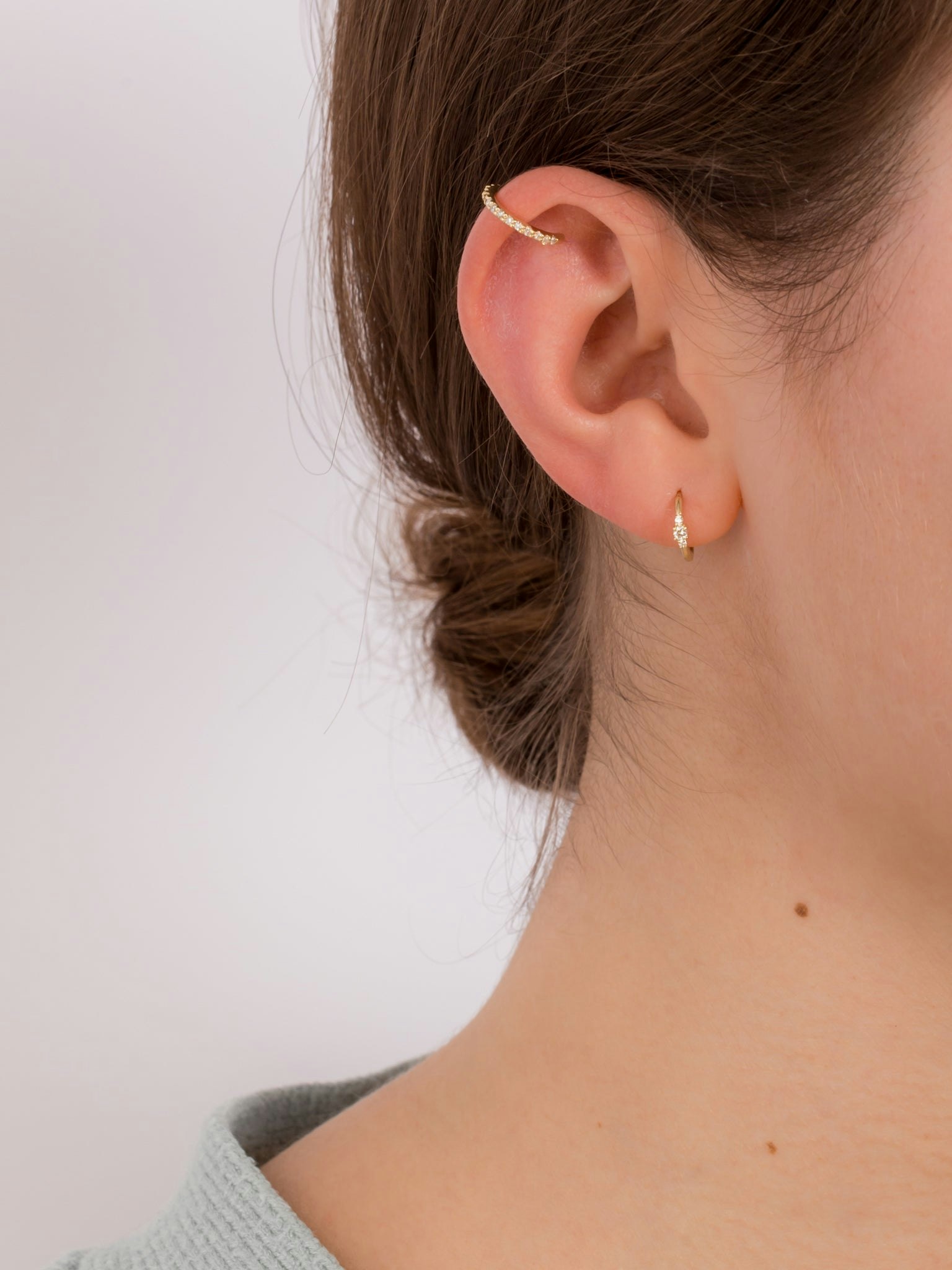 Petite triple white diamond clicker hoop photo 2