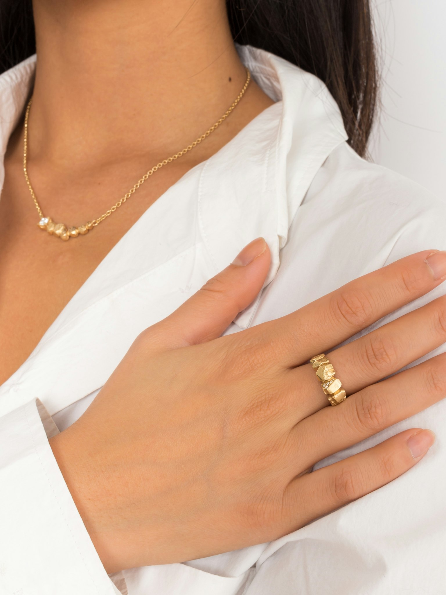 Chunky gold nugget diamond ring photo 2
