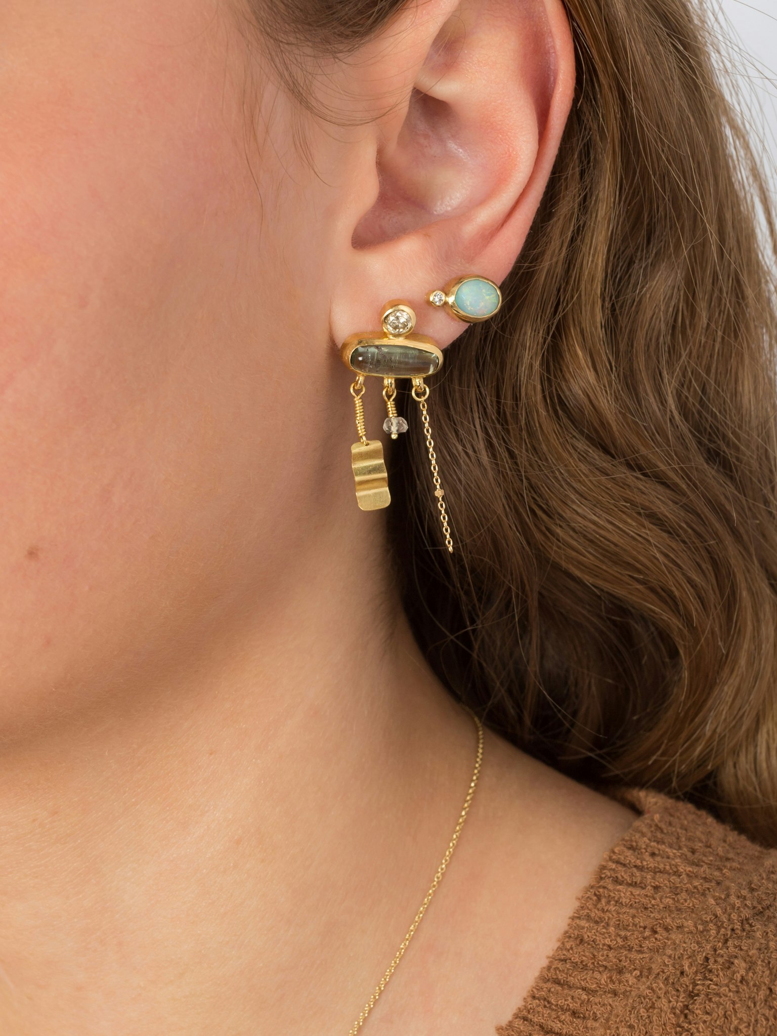 Petite partie opal and diamond stud photo 2