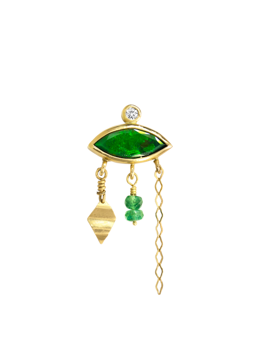 Holiday green opal, diamond and emerald earring photo