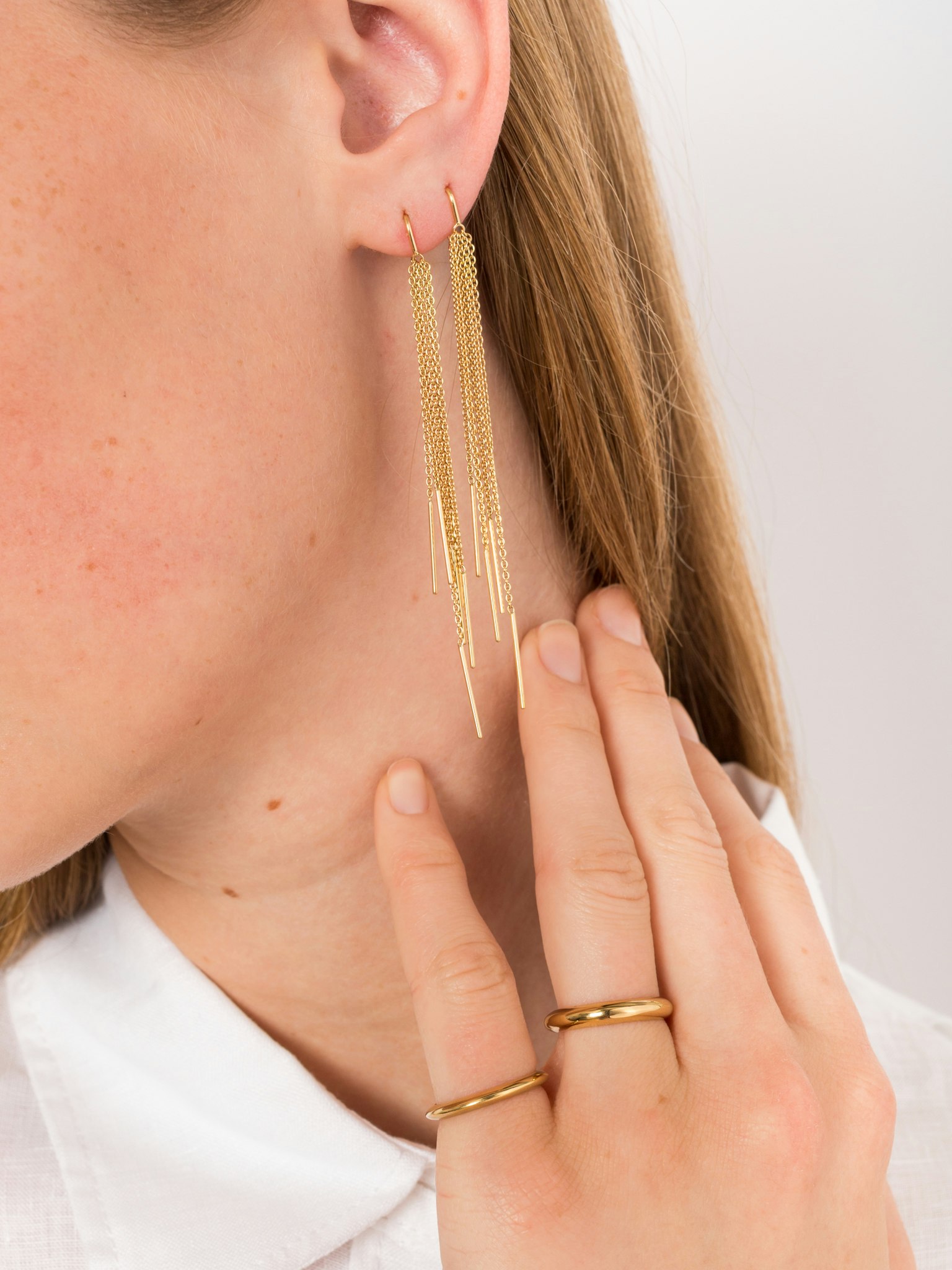 Multi chain pull through earrings photo 5