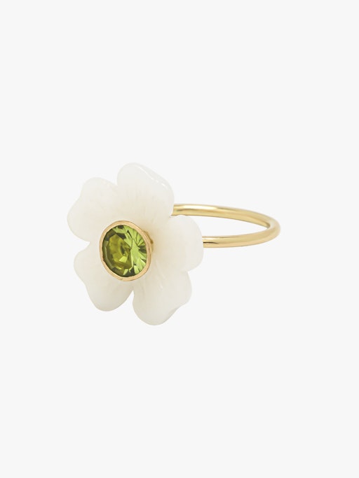 Opal and peridot small flower ring photo