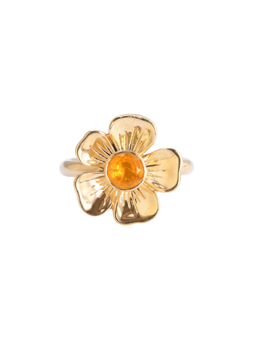 Small flower gold fire opal ring photo