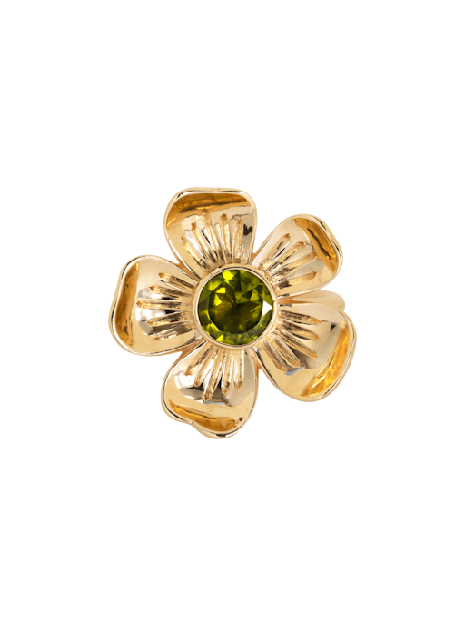 Flower gold peridot ring photo