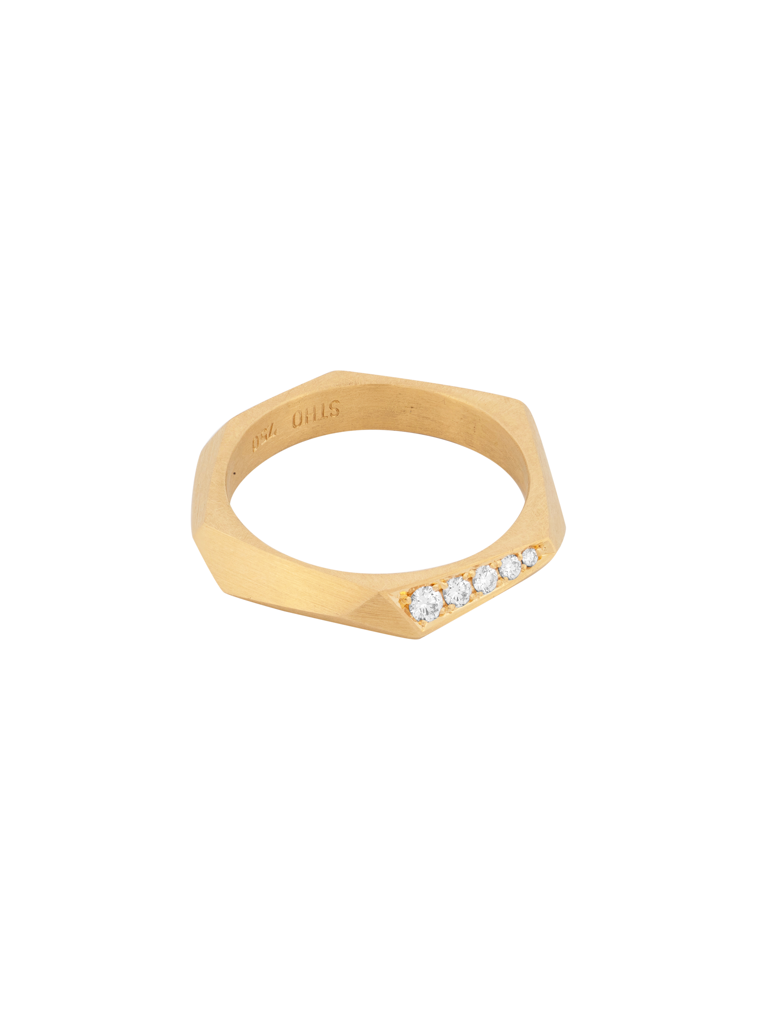 Thin facet ring with 5 diamonds photo 1