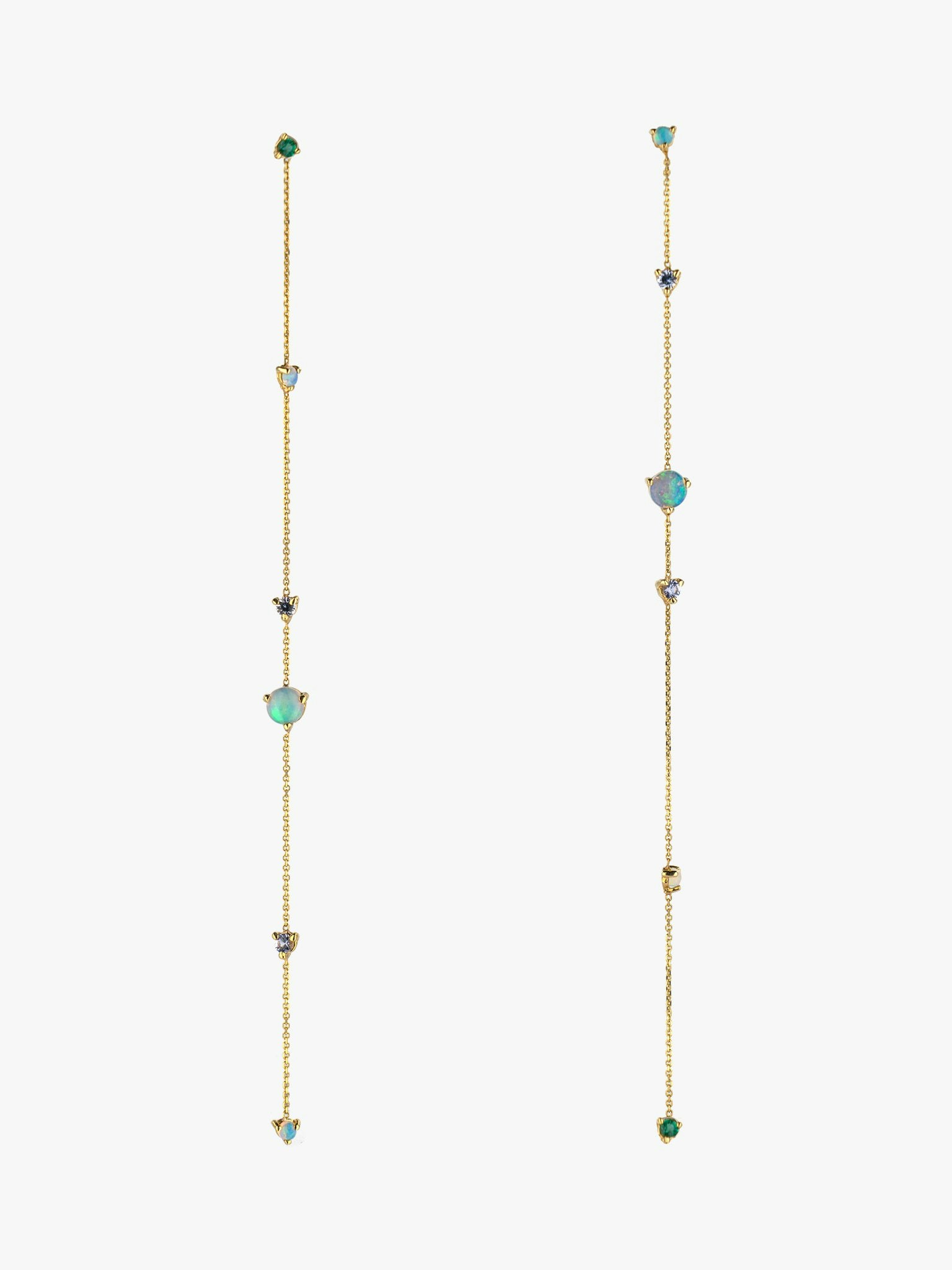 Linear chain opal and diamond earrings photo 1