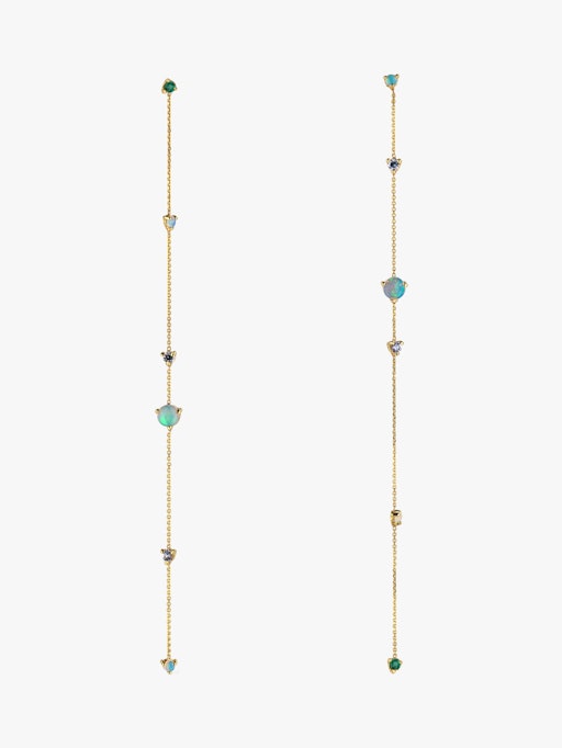 Linear chain opal and diamond earrings photo