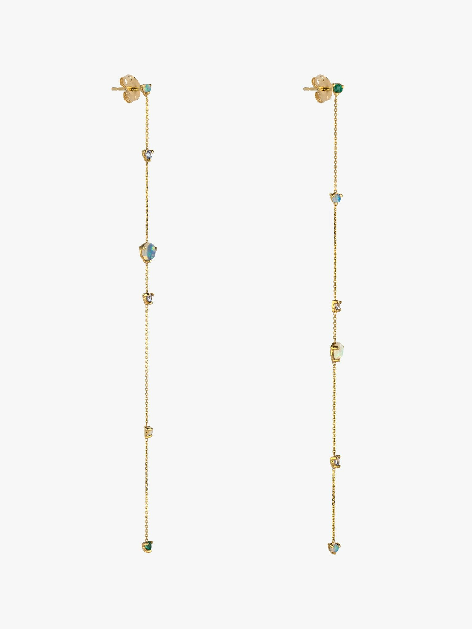 Linear chain opal and diamond earrings photo 3