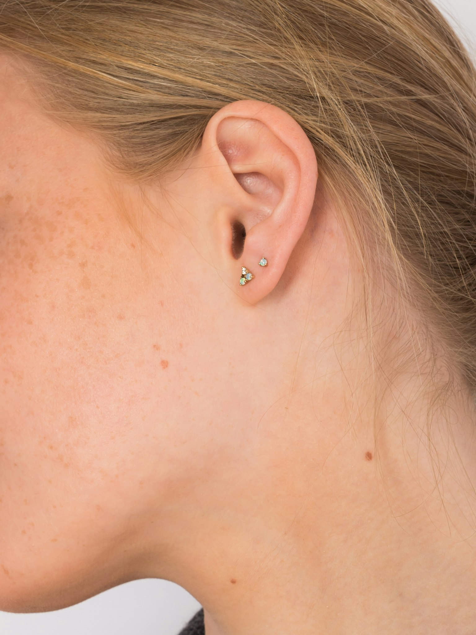 Tri-opal & diamond piercing earrings photo 2