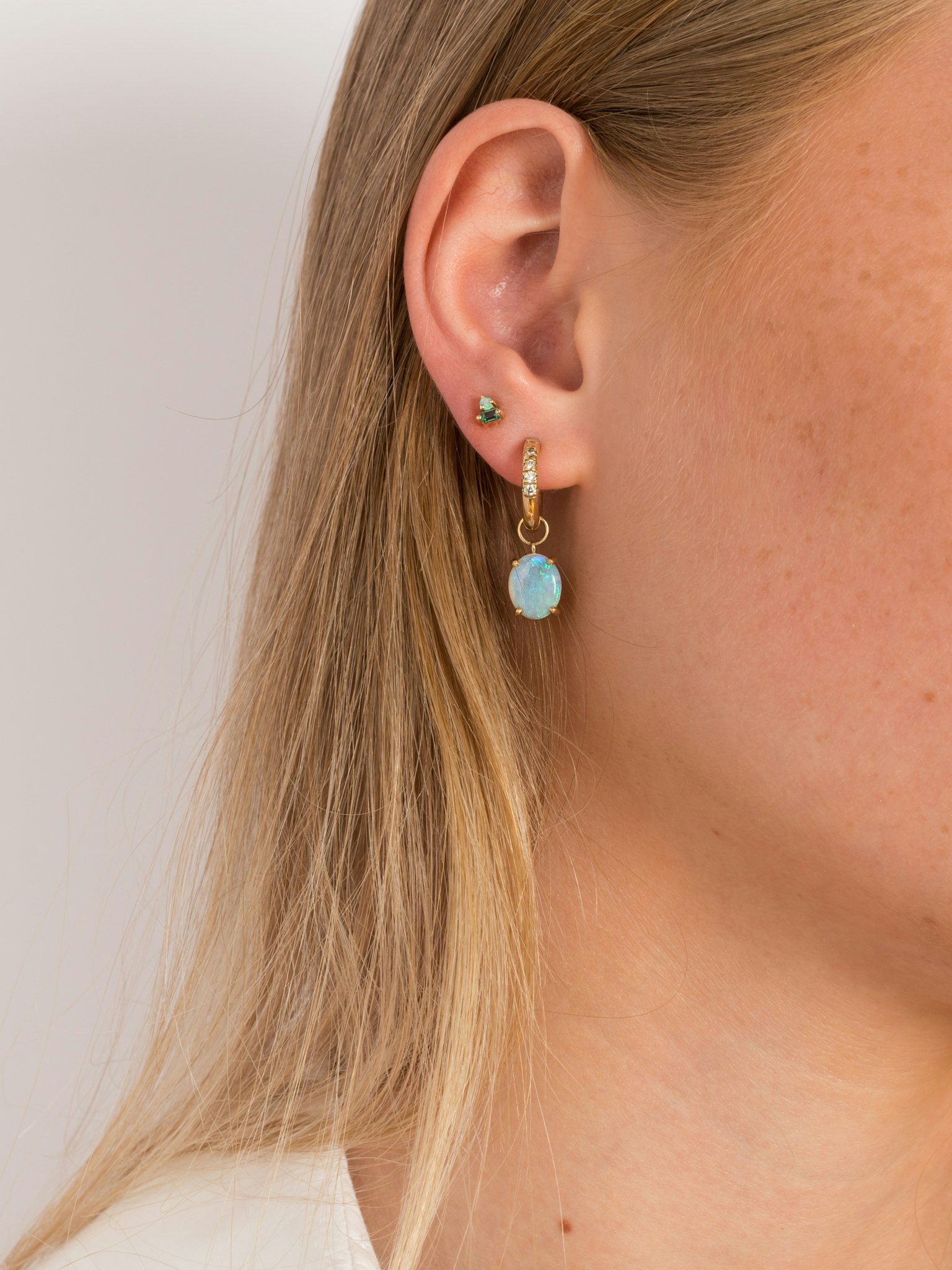 Graduated pavé diamond hoops with opals photo 2