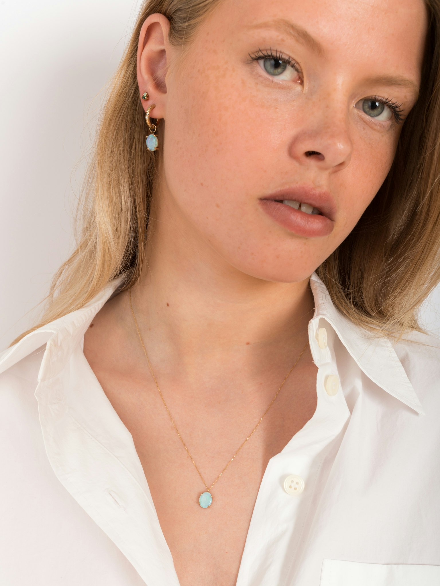 Graduated pavé diamond hoops with opals photo 7
