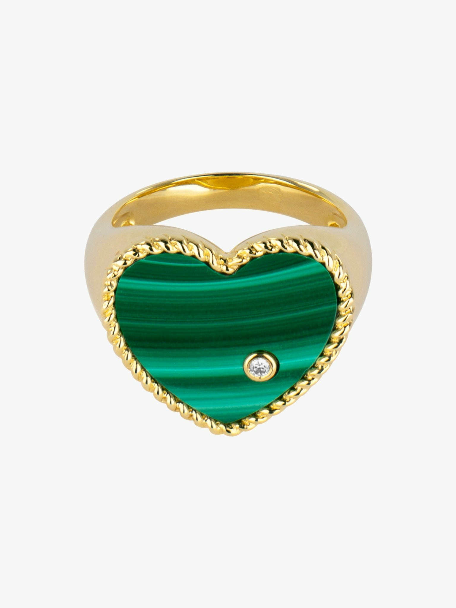 Diamond, malachite and gold heart signet ring photo 3