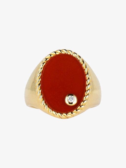 Diamond, agate and gold oval signet ring photo